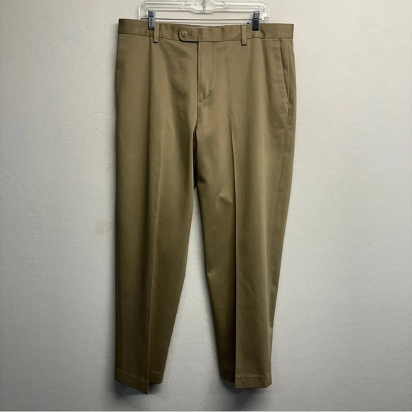 NWT Kirkland signature classic fit non-iron trouser pants slacks 36X 30 tan - Picture 1 of 8